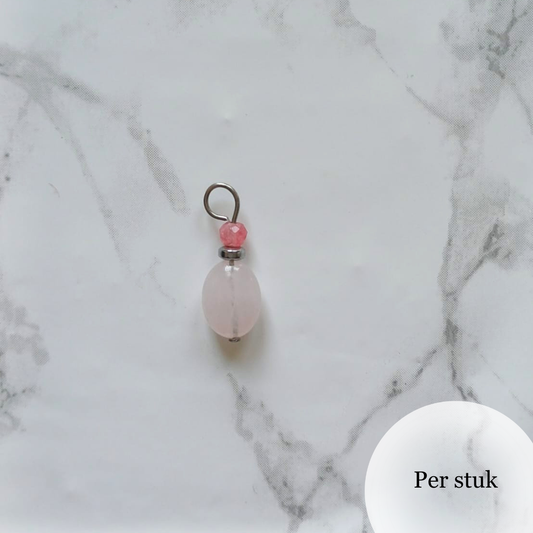 Mix & match oorbel bedel met rozenkwarts en roze jade zilverkleur