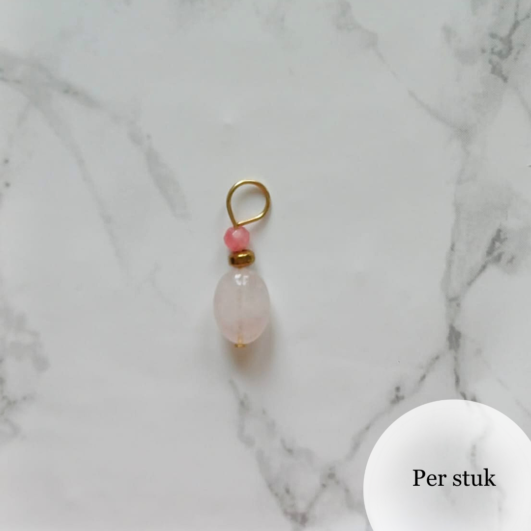 Mix & match oorbel bedel met rozenkwarts en roze jade goudkleur
