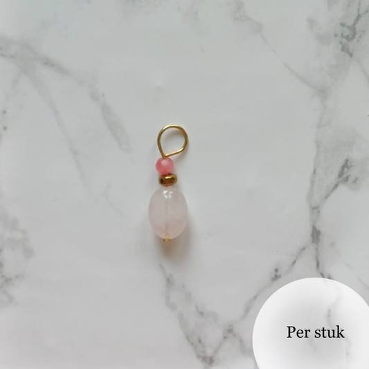 Mix & match oorbel bedel met rozenkwarts en roze jade goudkleur