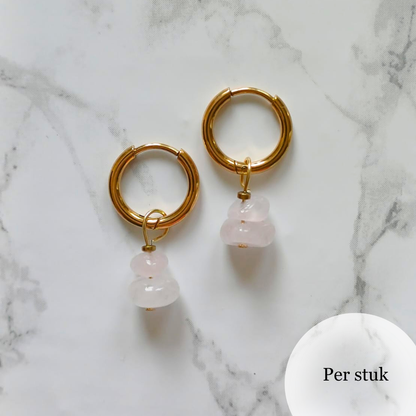 Mix & match bedel met rozenkwarts chips goudkleur