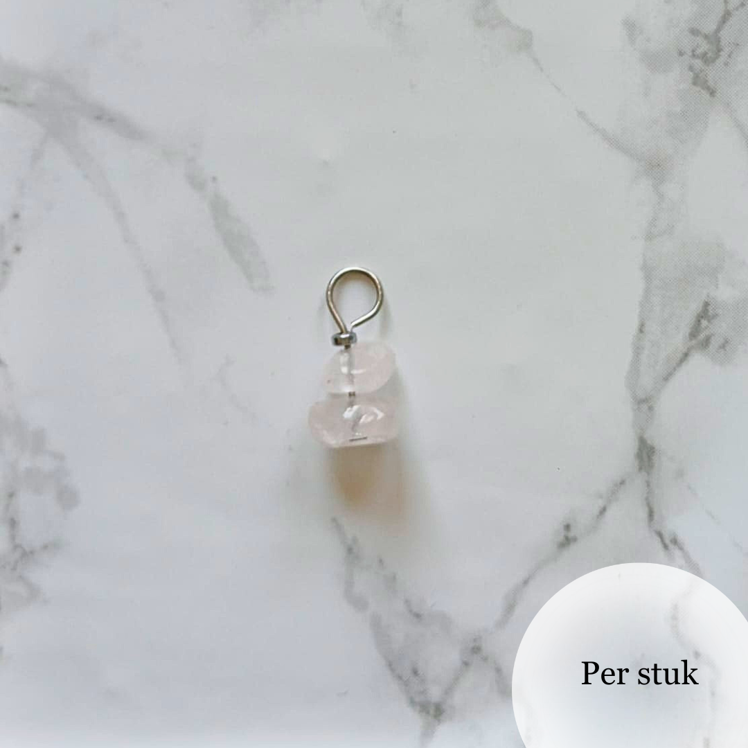 Mix & match bedel met rozenkwarts chips zilverkleur