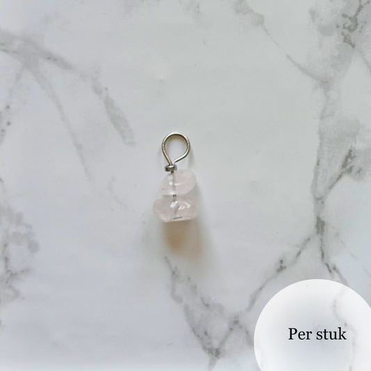 Mix & match bedel met rozenkwarts chips zilverkleur