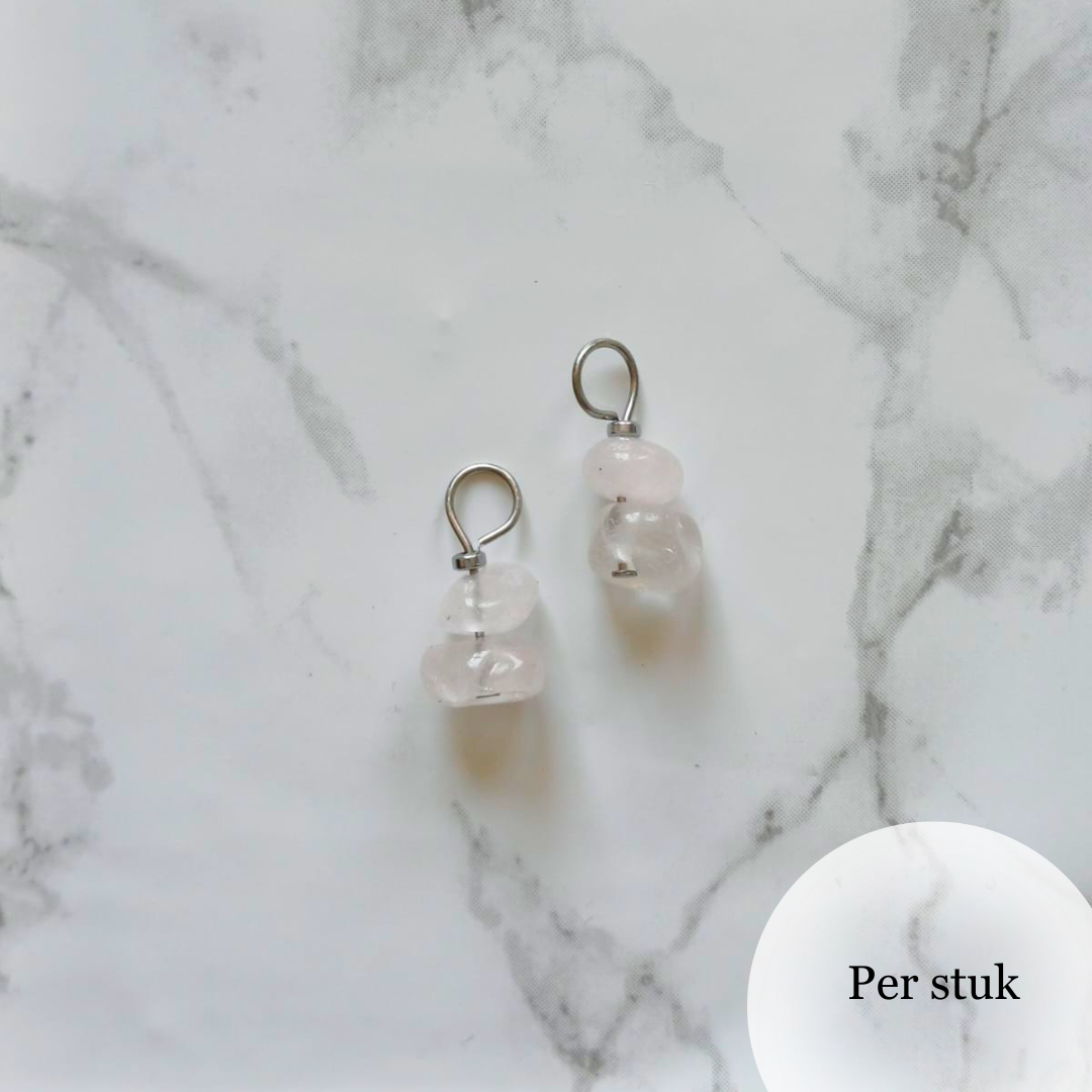 Mix & match bedel met rozenkwarts chips zilverkleur