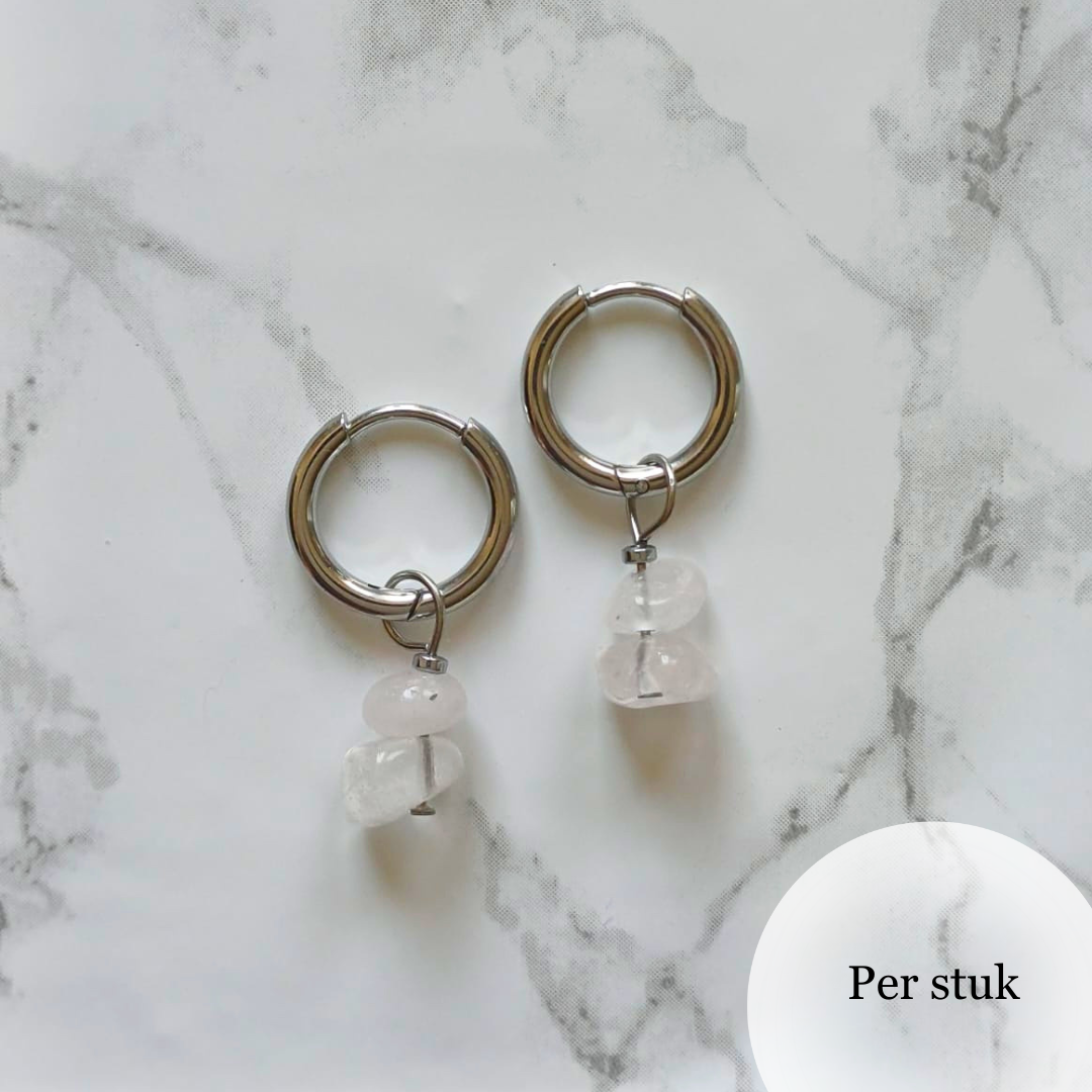 Mix & match bedel met rozenkwarts chips zilverkleur