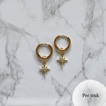 Mix & match bedel met ster en zirkonia 18K verguld goudkleur RVS