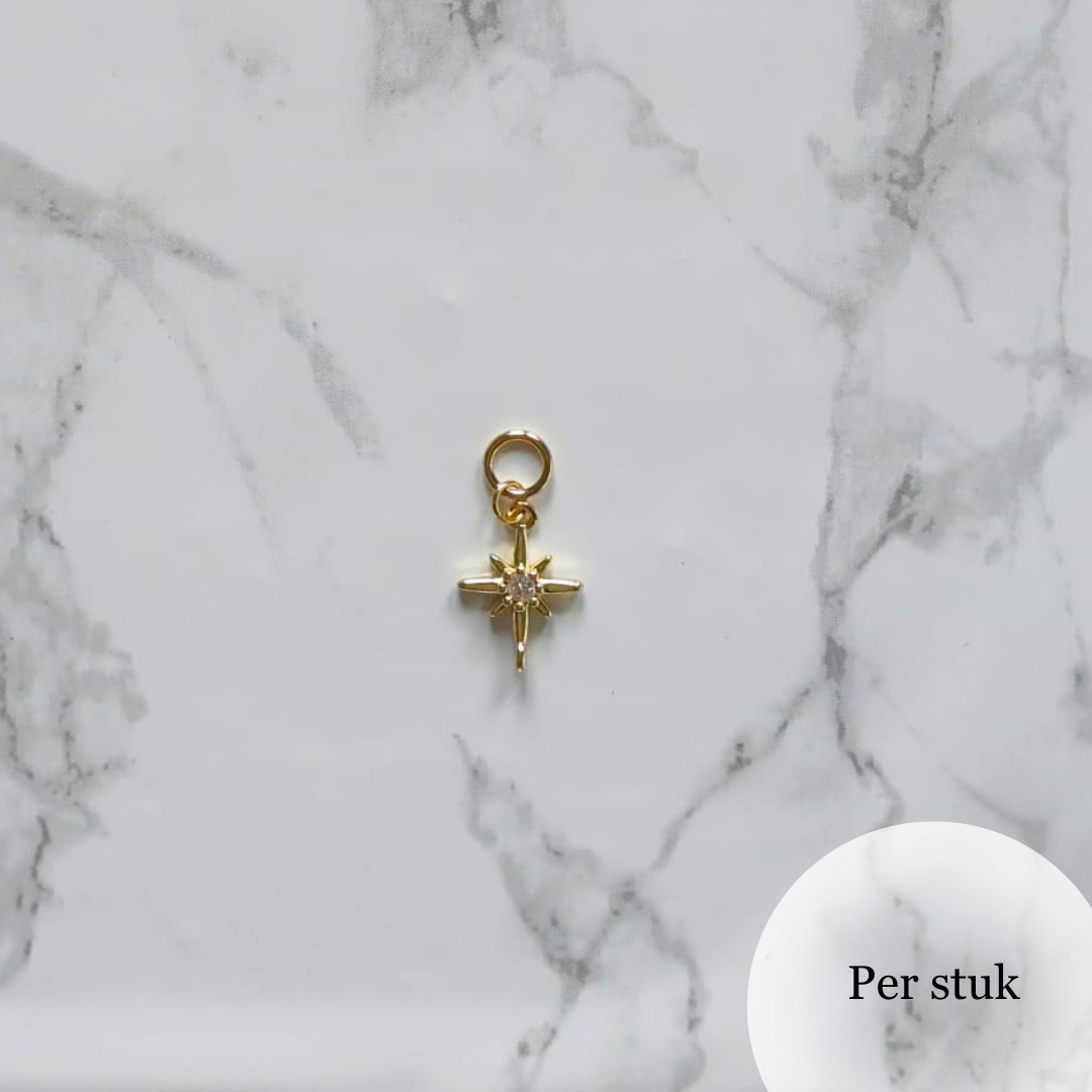 Mix & match bedel met ster en zirkonia 18K verguld goudkleur RVS