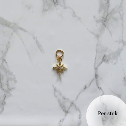 Mix & match bedel met ster en zirkonia 18K verguld goudkleur RVS