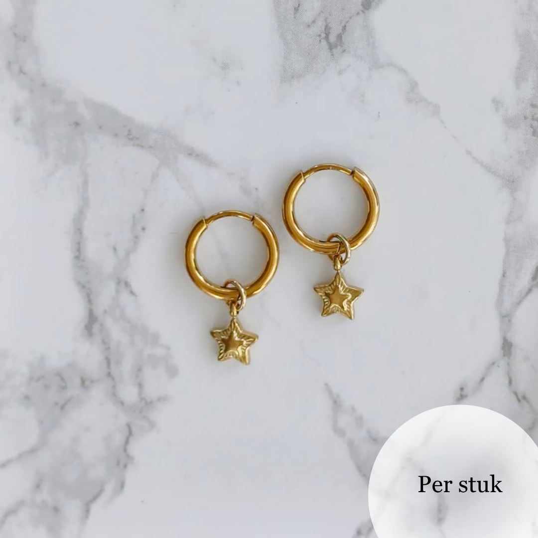 Mix & Match RVS ster bedel met reliëf goudkleurig