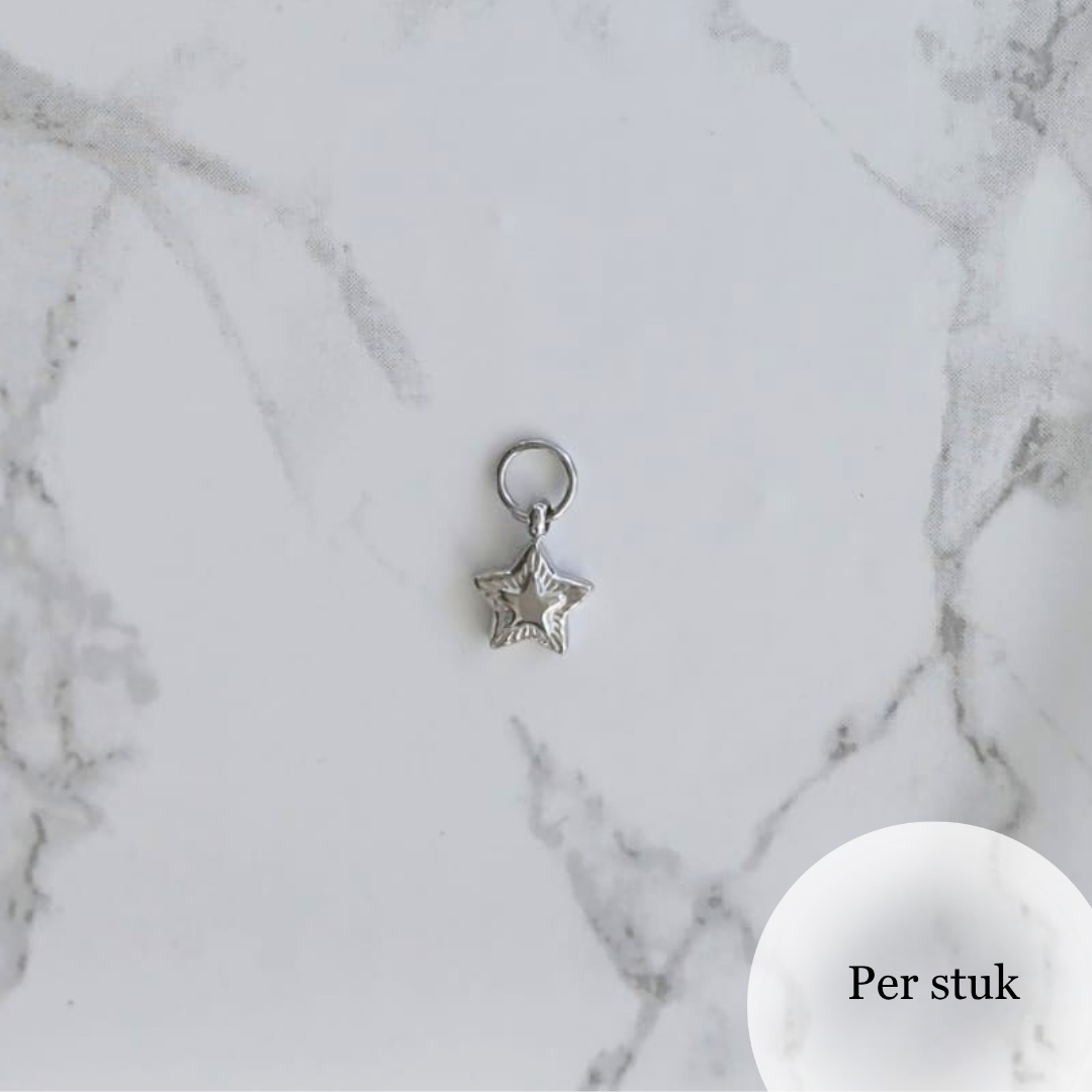 Mix & Match RVS ster bedel met reliëf zilverkleurig