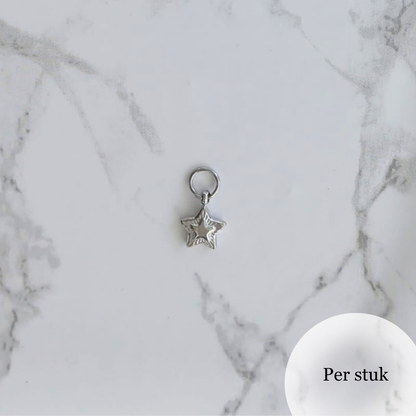 Mix & Match RVS ster bedel met reliëf zilverkleurig