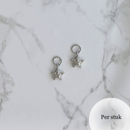 Mix & Match RVS ster bedel met reliëf zilverkleurig
