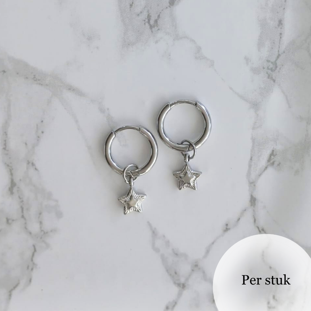 Mix & Match RVS ster bedel met reliëf zilverkleurig