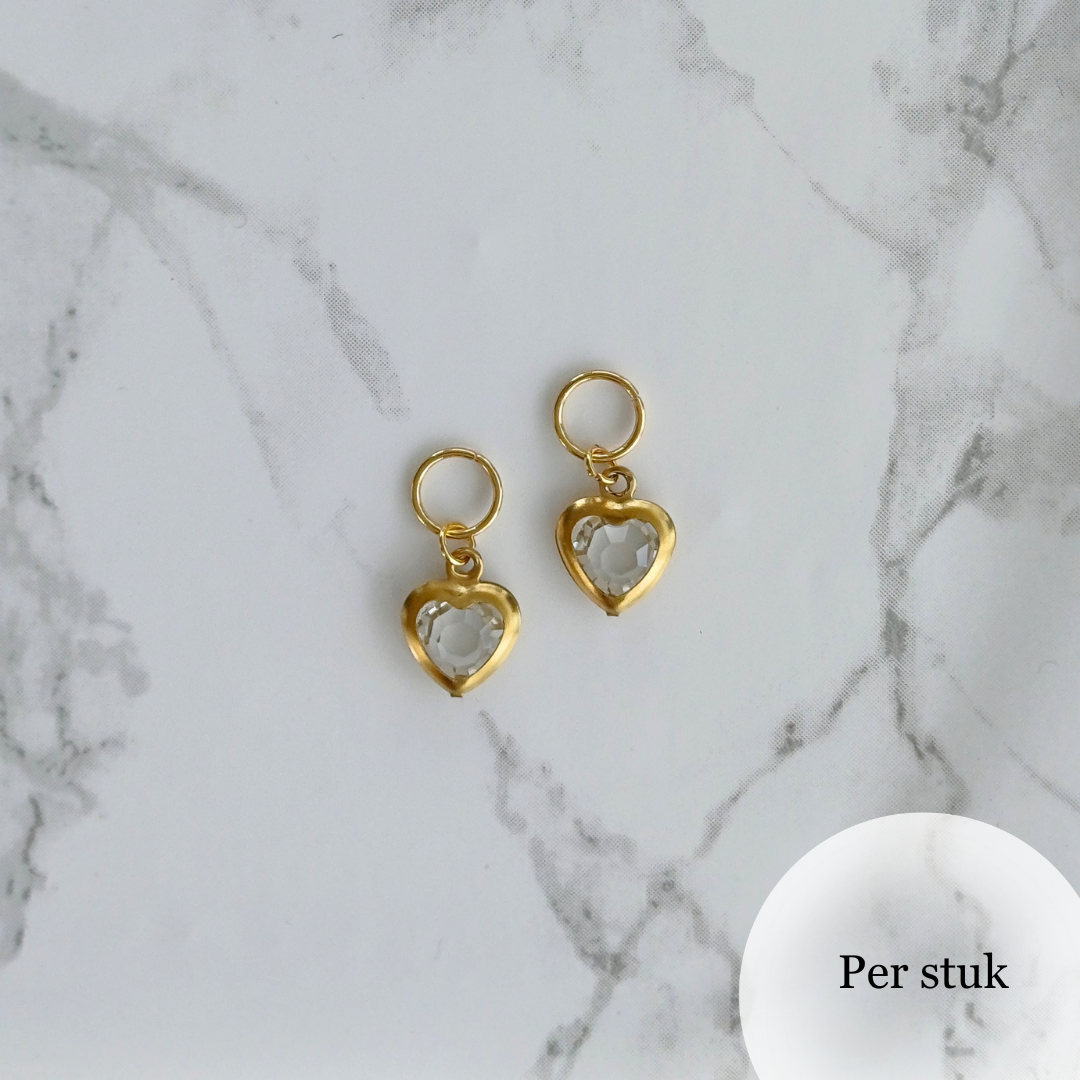 Mix & Match RVS hartjesbedel met transparant steentje goudkleur