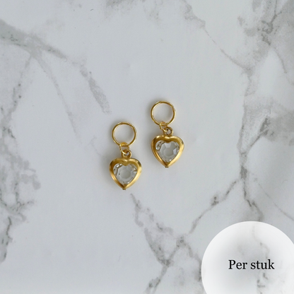 Mix & Match RVS hartjesbedel met transparant steentje goudkleur