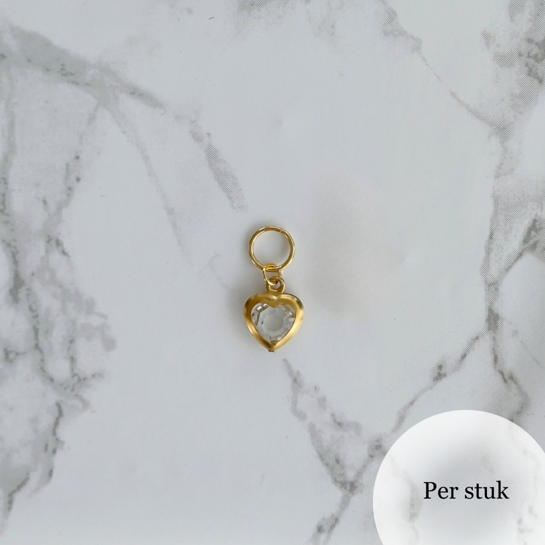 Mix & Match RVS hartjesbedel met transparant steentje goudkleur