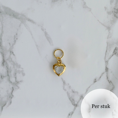 Mix & Match RVS hartjesbedel met transparant steentje goudkleur