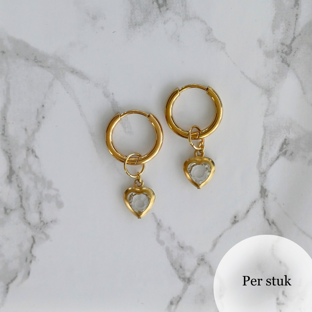 Mix & Match RVS hartjesbedel met transparant steentje goudkleur