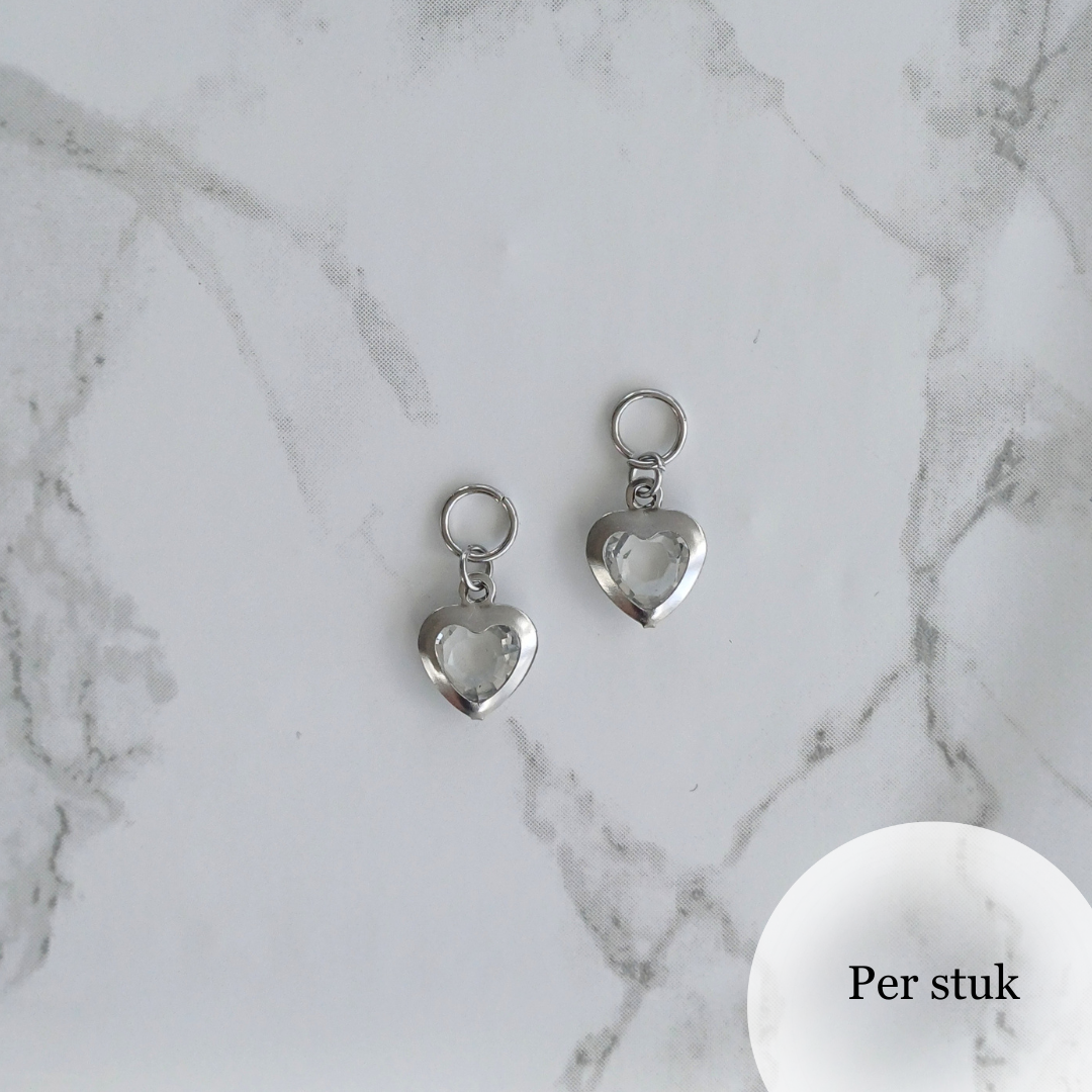 Mix & Match RVS hartjesbedel met transparant steentje zilverkleur