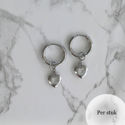 Mix & Match RVS hartjesbedel met transparant steentje zilverkleur