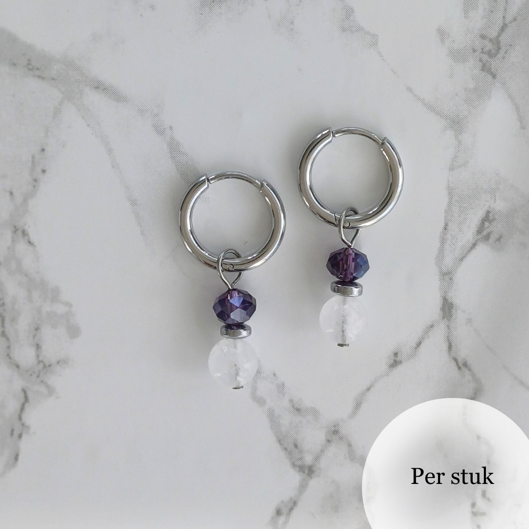 Mix & Match bedel met witte kwarts en amethist zilverkleur