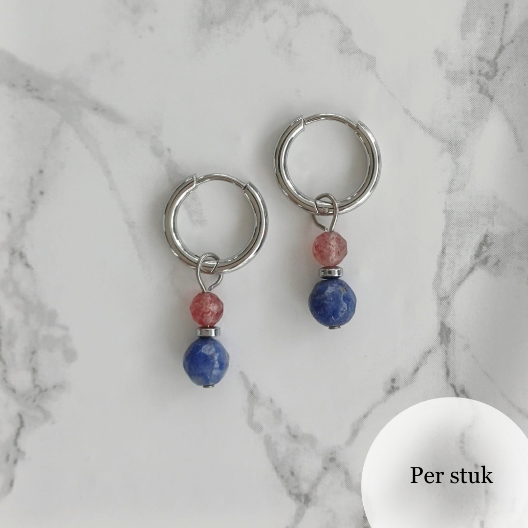 Mix & match bedel met sodaliet en aardbeienkwarts zilverkleurig
