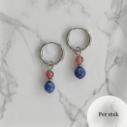 Mix & match bedel met sodaliet en aardbeienkwarts zilverkleurig