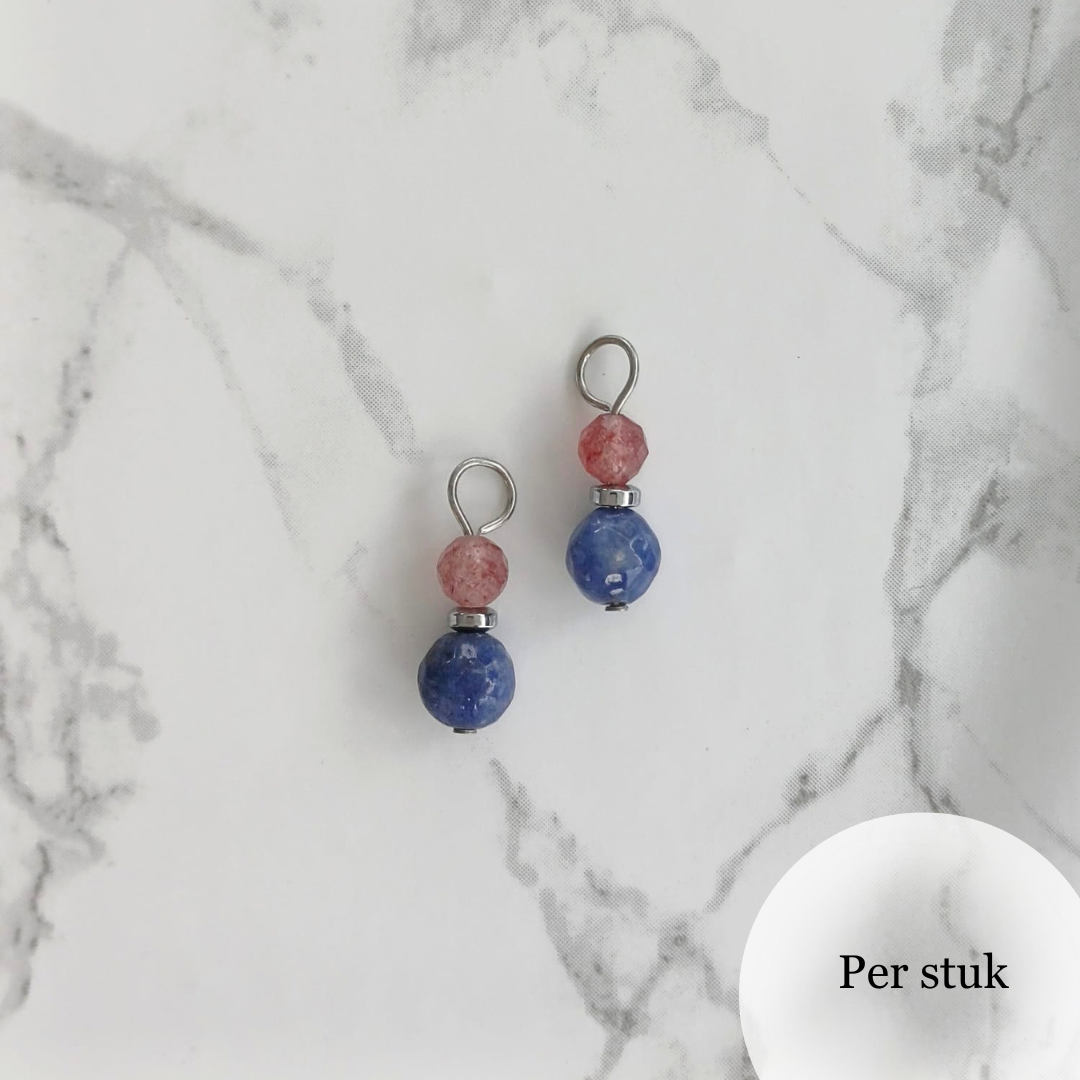 Mix & match bedel met sodaliet en aardbeienkwarts zilverkleurig