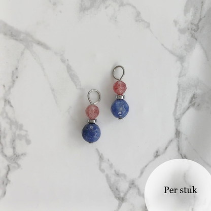 Mix & match bedel met sodaliet en aardbeienkwarts zilverkleurig