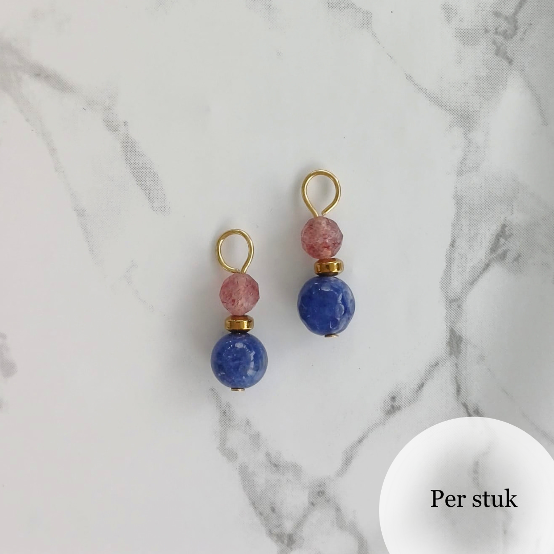 Mix & match bedel met sodaliet en aardbeienkwarts goudkleurig