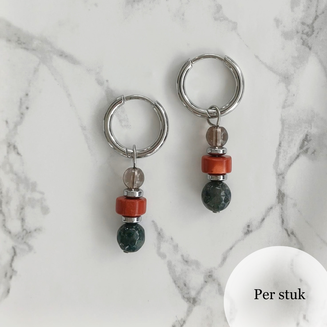 Mix & match bedel met chalcedoon, graniet en rookkwarts zilverkleurig