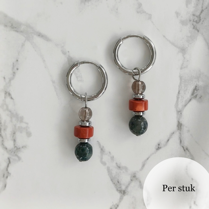 Mix & match bedel met chalcedoon, graniet en rookkwarts zilverkleurig