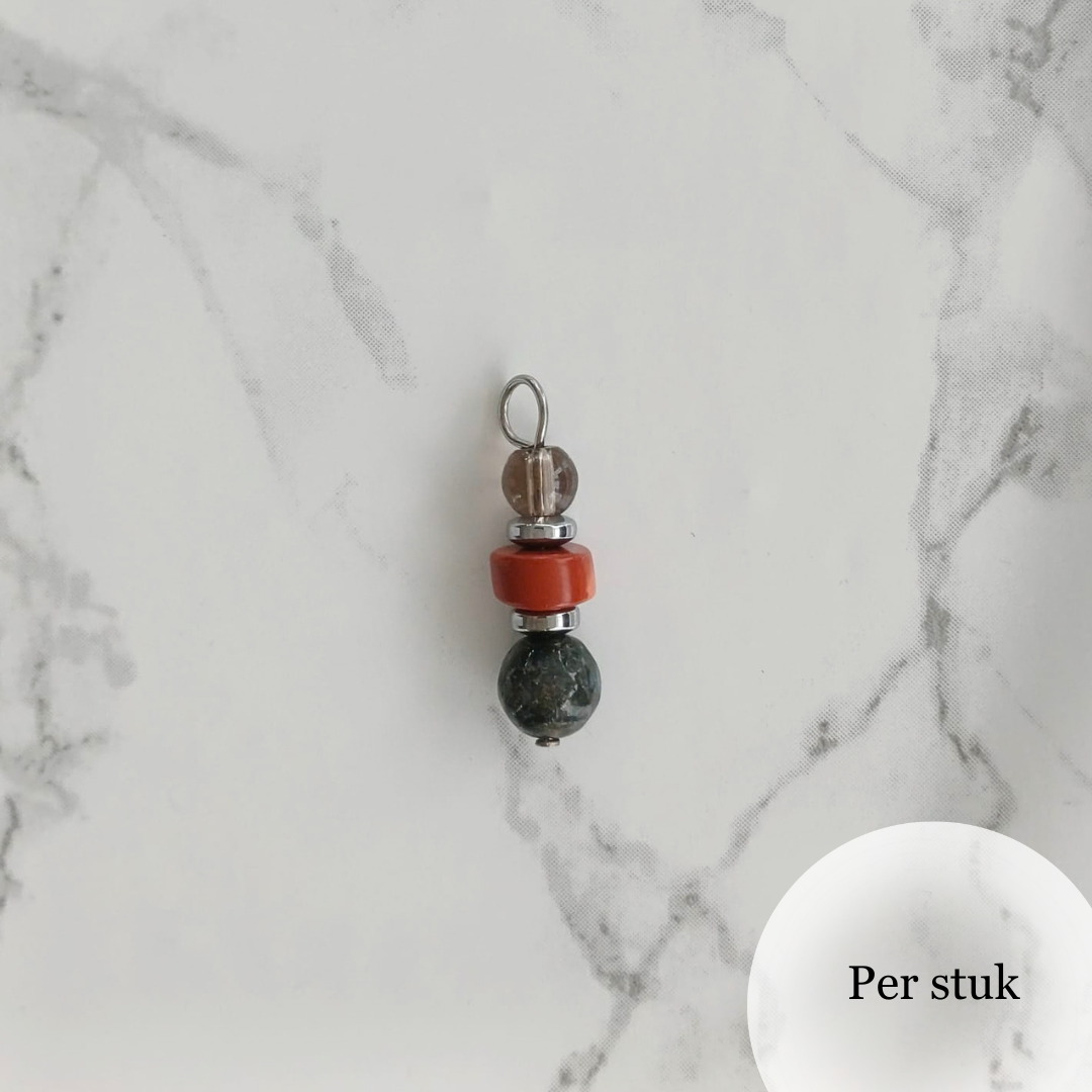 Mix & match bedel met chalcedoon, graniet en rookkwarts zilverkleurig