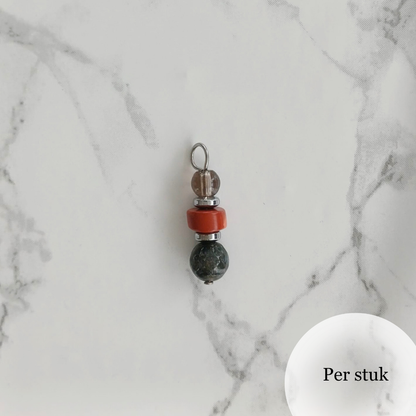 Mix & match bedel met chalcedoon, graniet en rookkwarts zilverkleurig