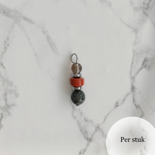 Mix & match bedel met chalcedoon, graniet en rookkwarts zilverkleurig
