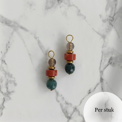 Mix & match bedel met chalcedoon, graniet en rookkwarts goudkleurig