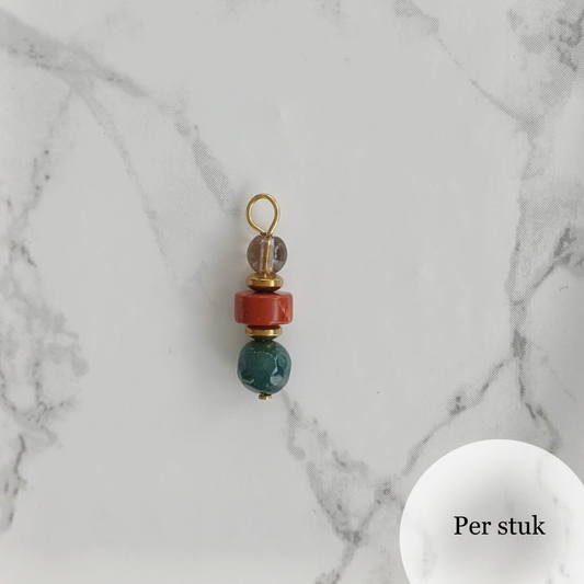 Mix & match bedel met chalcedoon, graniet en rookkwarts goudkleurig