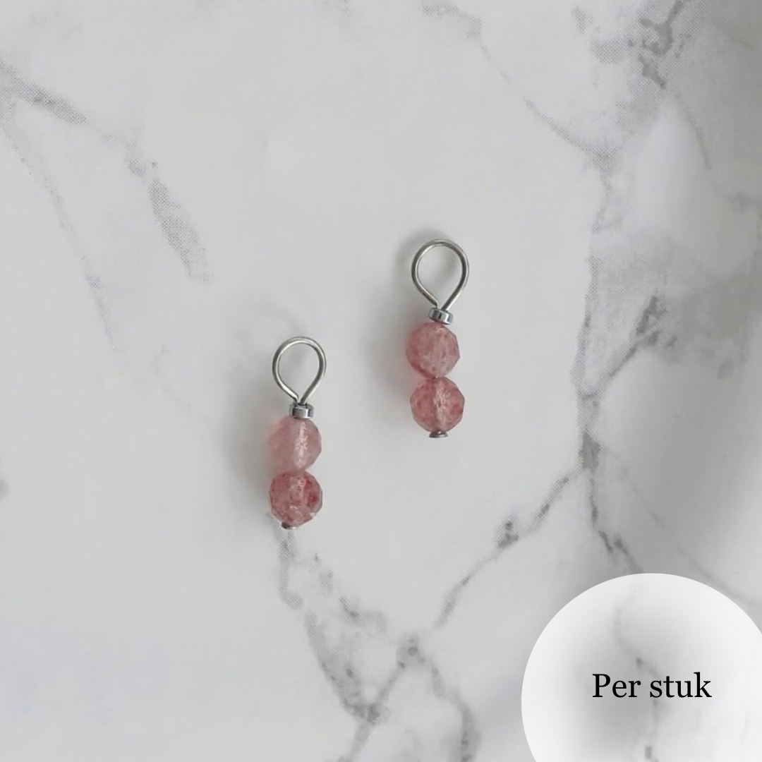Mix & match bedel met facetgeslepen aardbeienkwarts zilverkleurig
