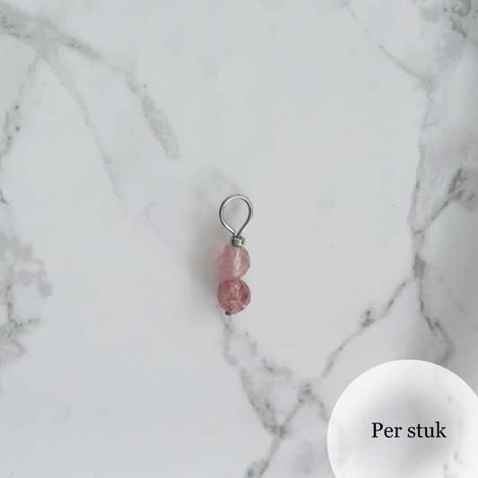 Mix & match bedel met facetgeslepen aardbeienkwarts zilverkleurig