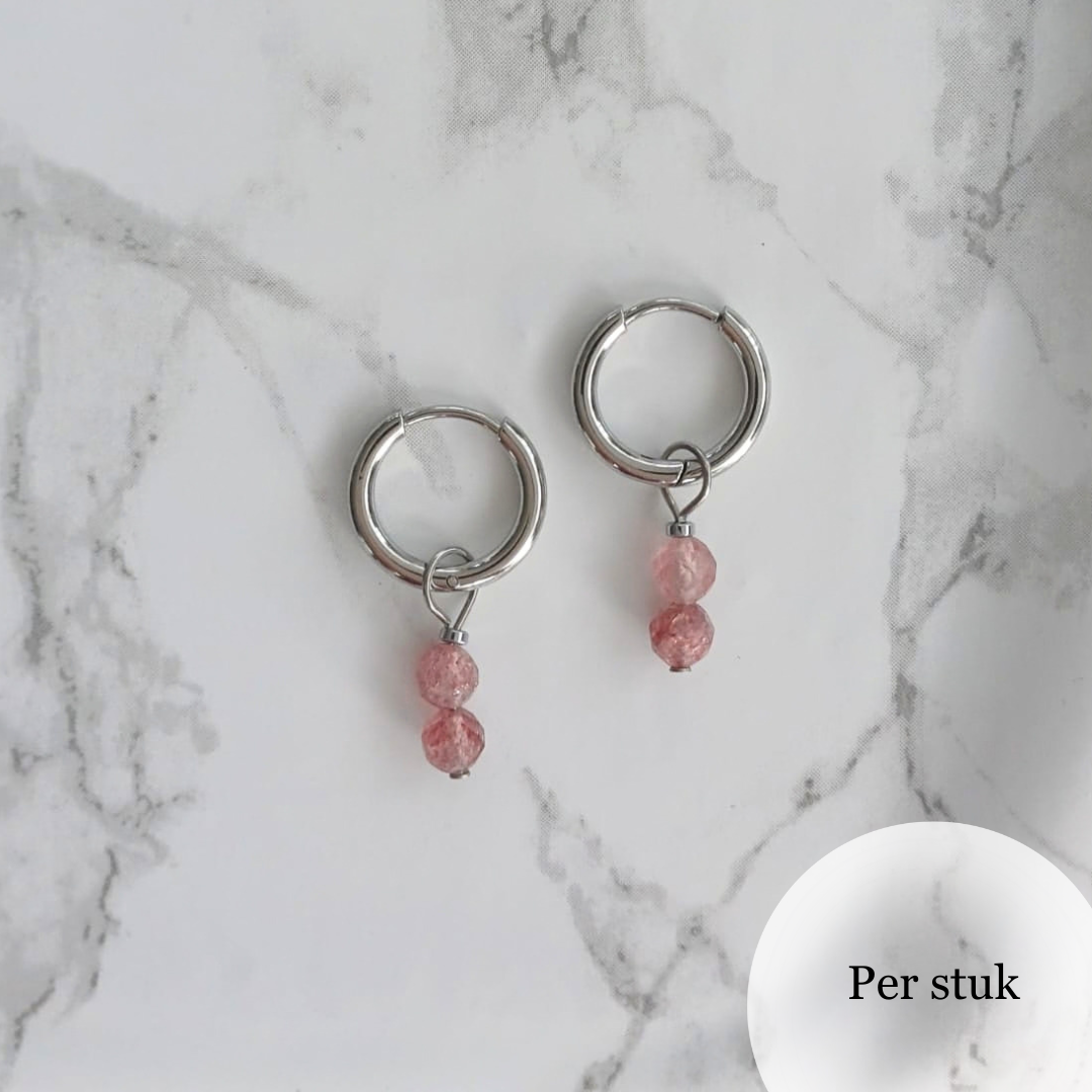 Mix & match bedel met facetgeslepen aardbeienkwarts zilverkleurig
