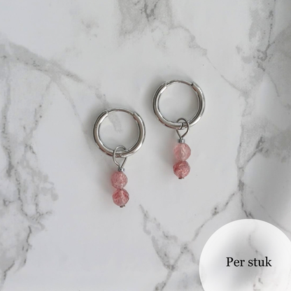Mix & match bedel met facetgeslepen aardbeienkwarts zilverkleurig
