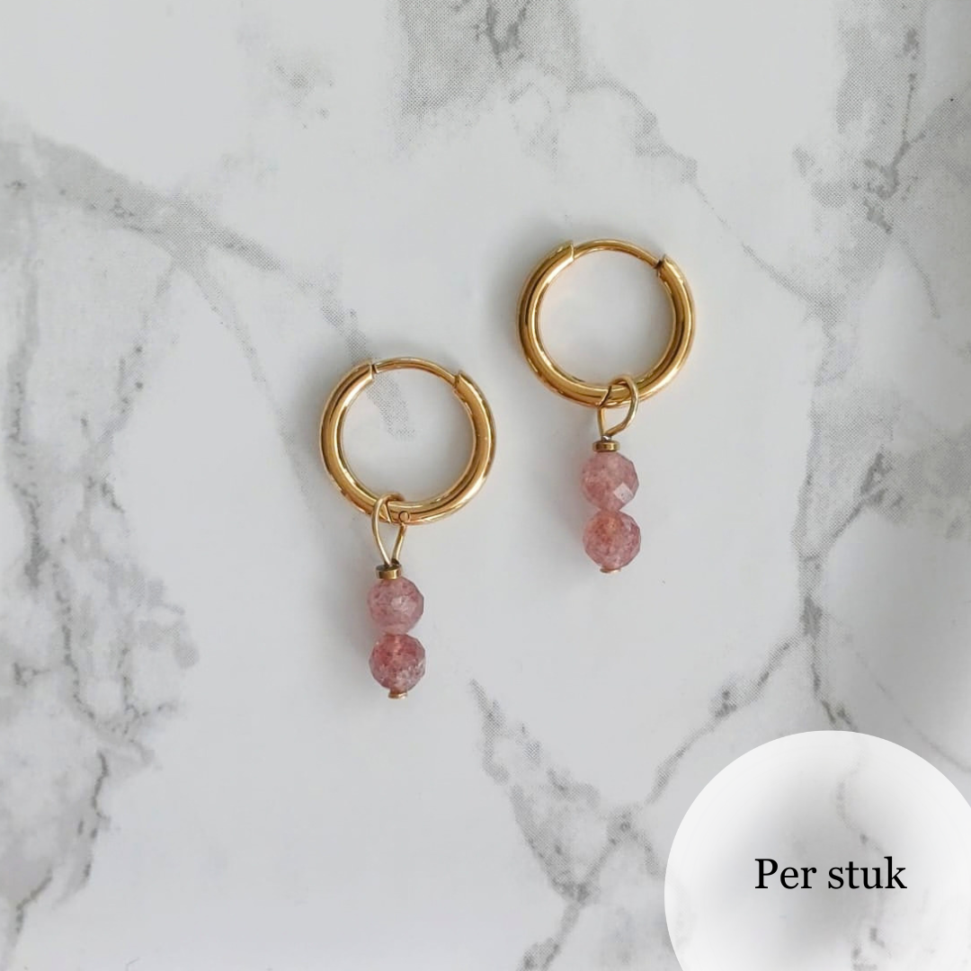 Mix & match bedel met facetgeslepen aardbeienkwarts goudkleurig