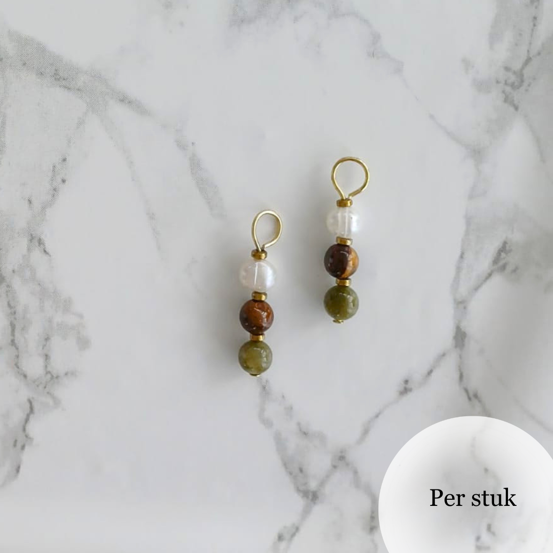 Mix & match bedels met groene marmer, tijgeroog en zoetwaterparels goudkleurig