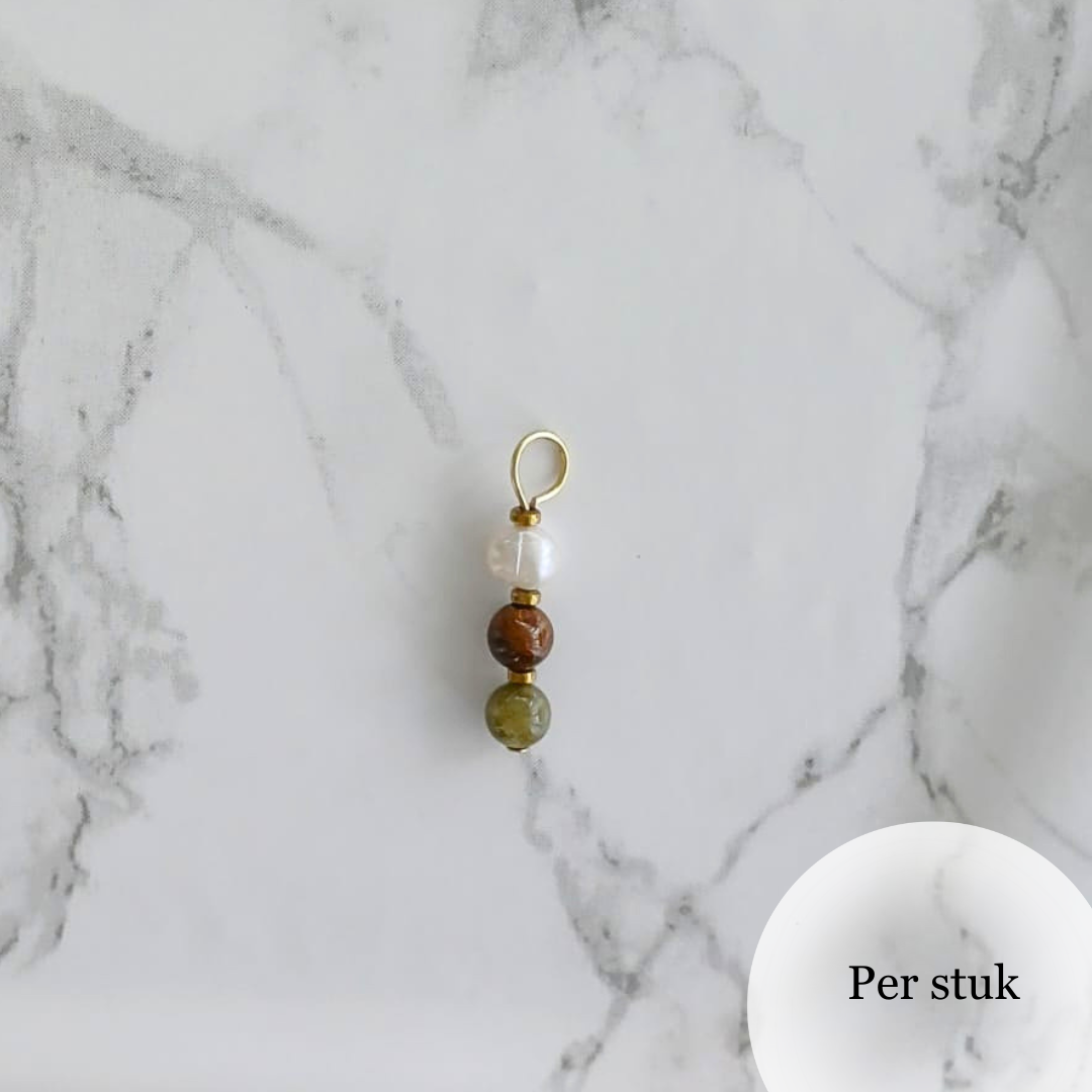 Mix & match bedels met groene marmer, tijgeroog en zoetwaterparels goudkleurig
