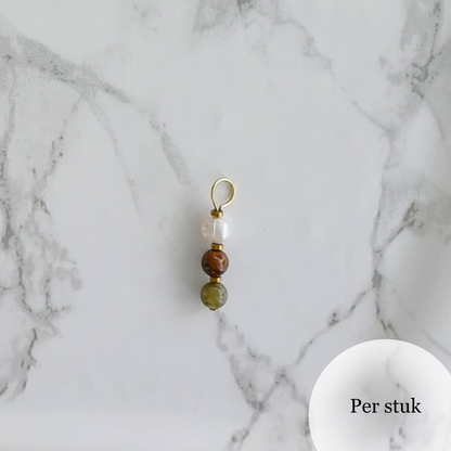 Mix & match bedels met groene marmer, tijgeroog en zoetwaterparels goudkleurig