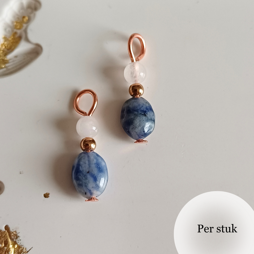 Mix & match bedels met Sodaliet en witte kwarts rosé goudkleur