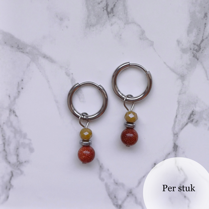 Mix & Match bedel met goudsteen en olijfkleurige facetkraal zilverkleur