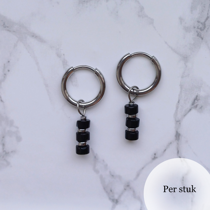 Mix & Match bedel met zwarte natuursteen disc kralen zilverkleur