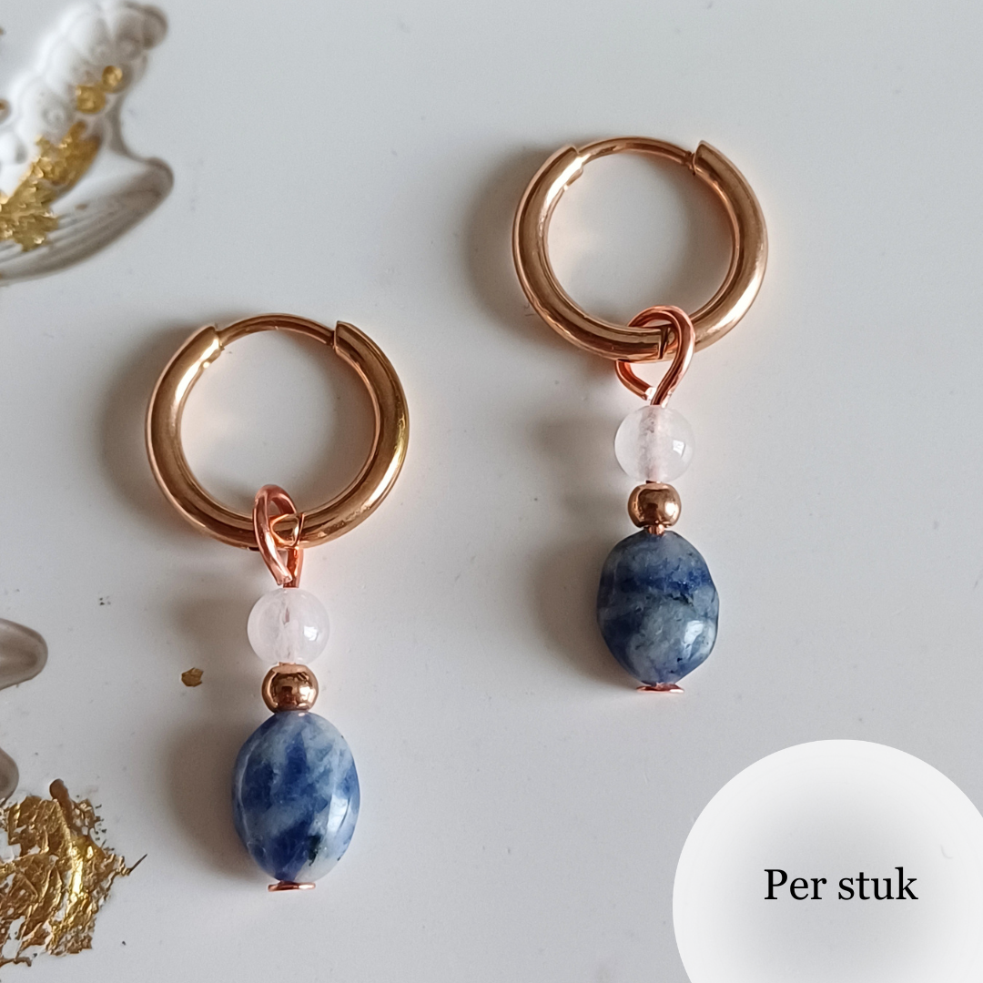 Mix & match bedels met Sodaliet en witte kwarts rosé goudkleur