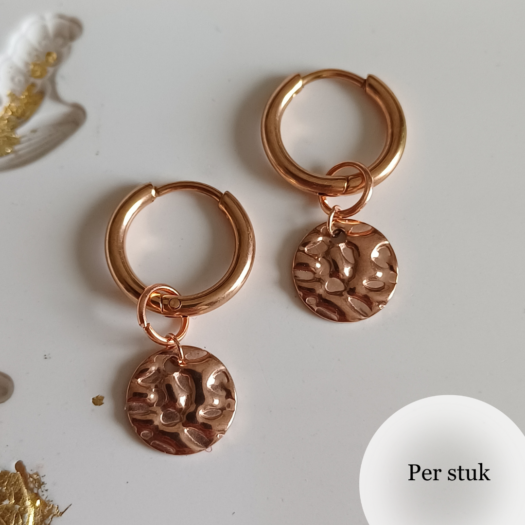 Mix & match rosé gouden oorbel bedels met structuur