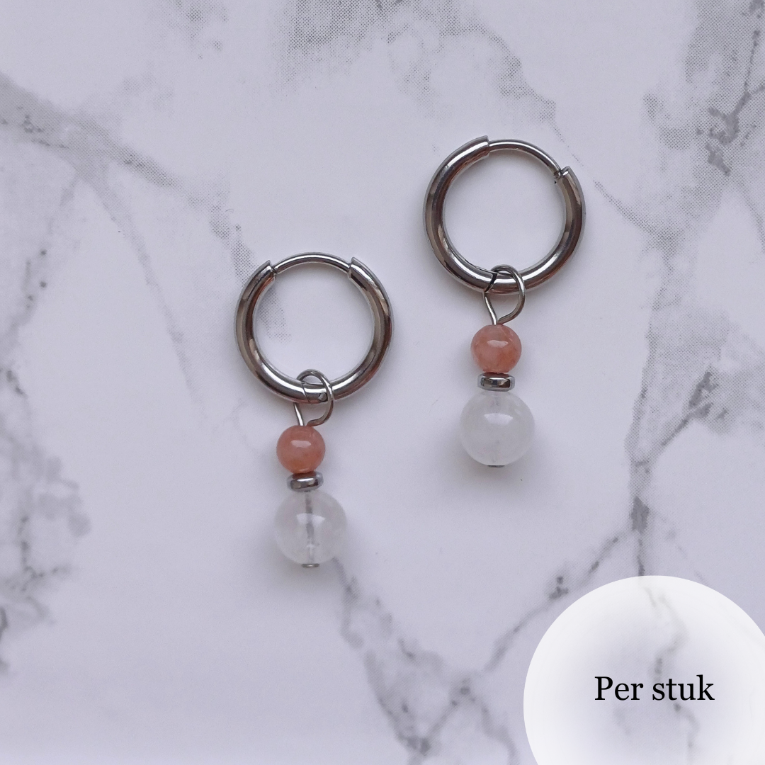 Mix & Match bedel met witte kwarts en roze chalcedoon & agaat zilverkleur